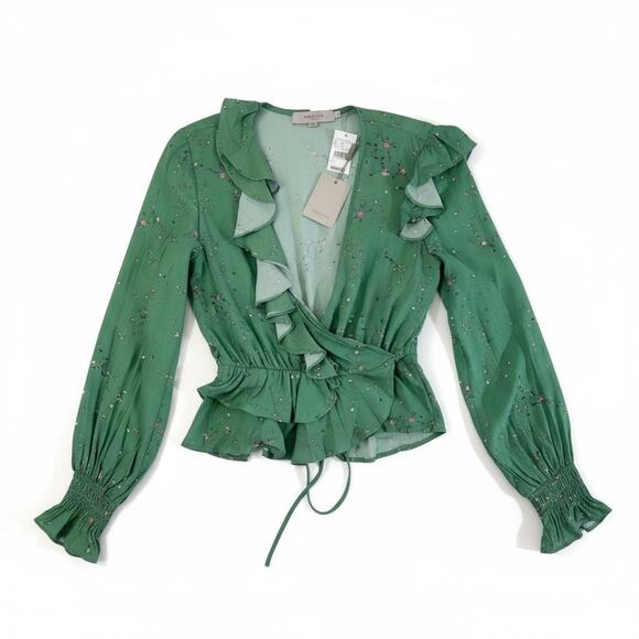 NWT Preen By Thornton Bregazzi Women's Paloma Wrap Top Long Sleeve Green XS Boho - Picture 5 of 15